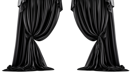 Isolated elegant black theater curtain entrance for your dramatic event or message curtain unveiling.