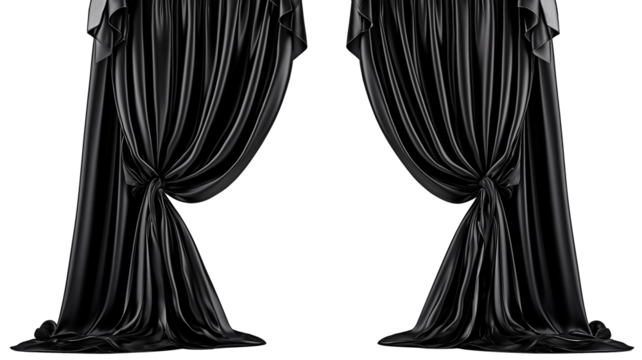 Isolated elegant black theater curtain entrance for your dramatic event or message curtain unveiling.