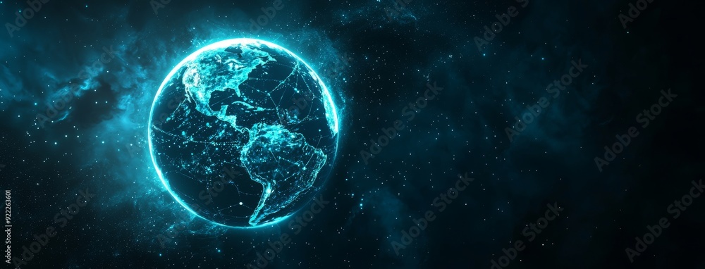 Poster an illustration of global network connectivity with lines of a new perception. concept of 5g wireles