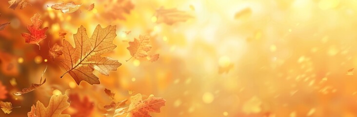 Fototapeta premium Golden autumn leaves falling in the sun.