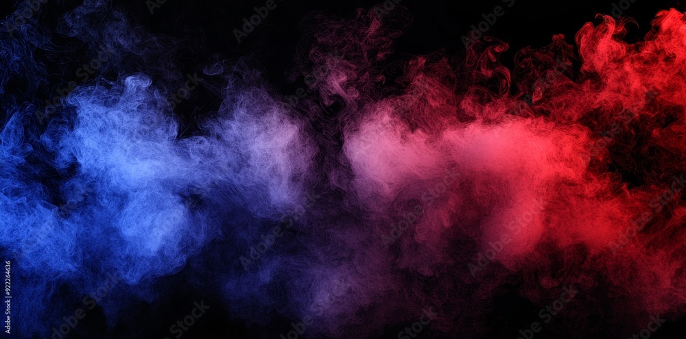 Poster smoke effect in red and blue isolated for decoration and coverage on transparent background.
