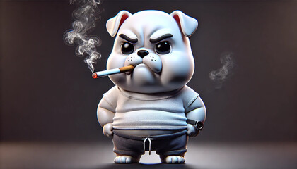 A dog smoking with a serious expression, 3D realistic illustration style.
