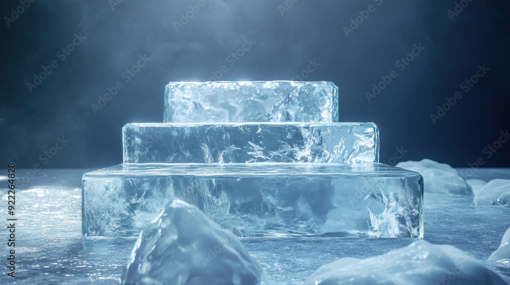 Poster a stack of ice blocks on a frozen lake