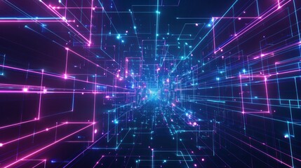 Abstract Neon Lights Digital Tunnel