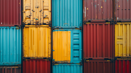 Fototapeta premium containers in port, stacked containers, various colored containers