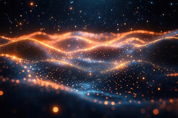 ethereal digital constellation luminous nodes interconnected by vibrant energy strands floating in cosmic void data particles swirling in celestial dance