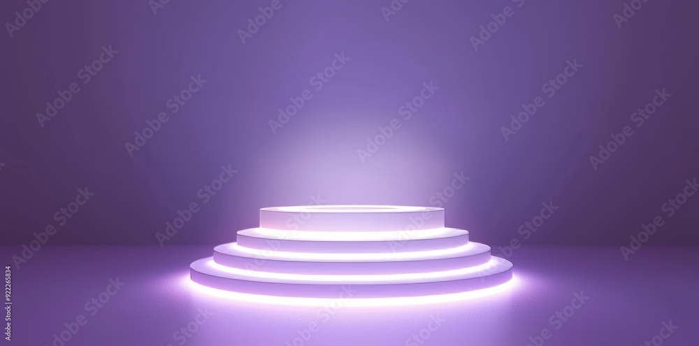 Poster platform for product placement and display with purple color and neon.