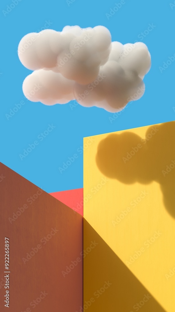 Aufkleber abstract minimal building pastel colors as a space composition with clouds sky background. 3d render