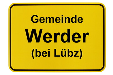 Illustration eines Ortsschildes der Gemeinde Werder (bei Lübz) in Mecklenburg-Vorpommern