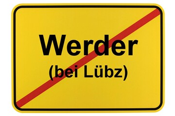 Illustration eines Ortsschildes der Gemeinde Werder (bei Lübz) in Mecklenburg-Vorpommern