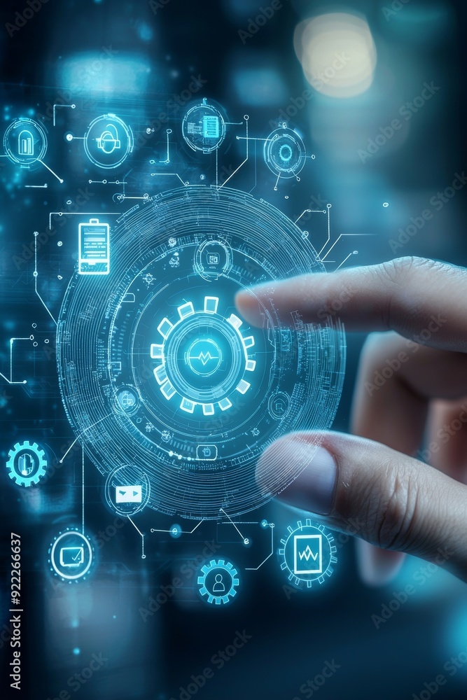 Aufkleber an it consultant sets up the document management system. digital technologies are used, and there is