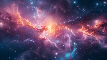 Exploration of the Unknown: Astronaut Admiring Colorful Distant Galaxy in Space