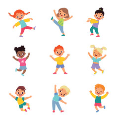 Funny Kids Character Enjoy and Having Fun Vector Set
