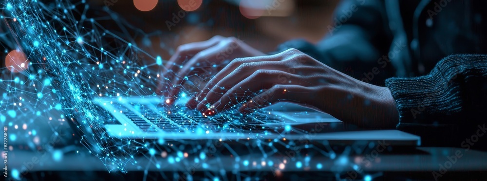 Poster iot internet of things, digital technology, internet network connection, big data. man browsing inte