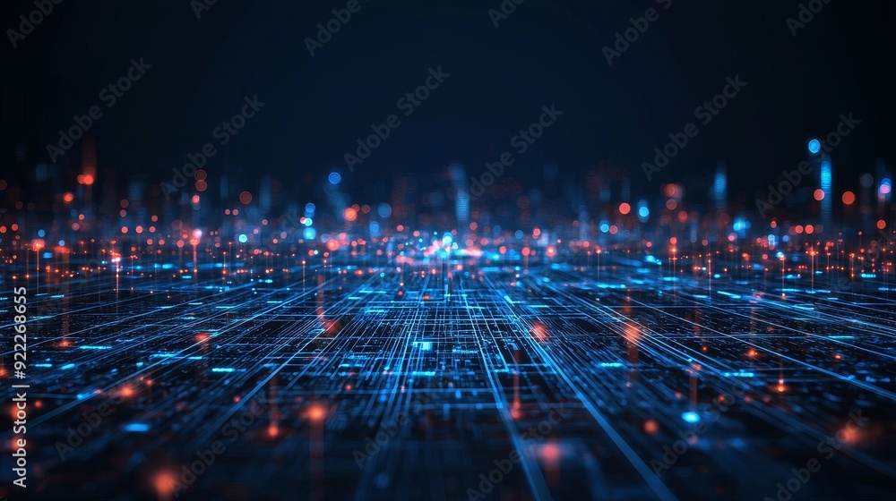 Aufkleber digital data abstract background, access to digital data, digital cyberspace with particles and netw