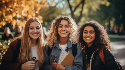 Group of cheerful diversity student in university campus.