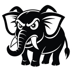 Unleash power and dominance with this bold black vector silhouette of an angry elephant. Perfect for strong branding.