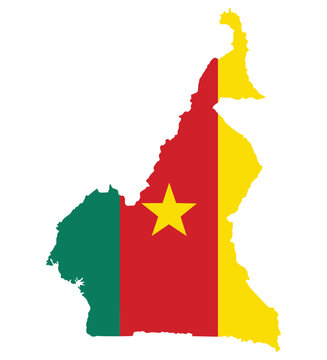 Cameroon map with national flag. Map of Cameroon with Cameroon flag