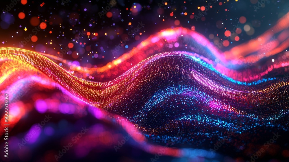 Poster the image is based on a stock photo of glowing data on an abstract digital landscape.