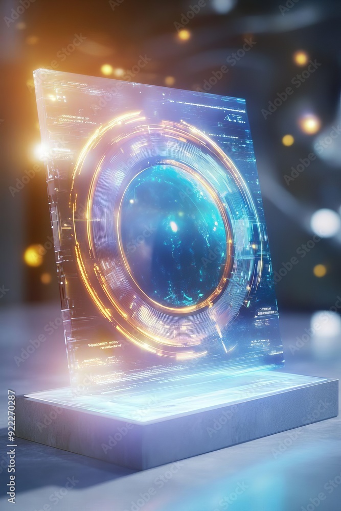 Poster exploring the future holographic technology and digital visuals in sleek modern design for innovativ