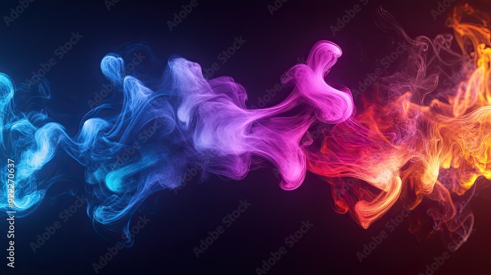 Poster abstract 3d smoke graphics in vibrant colors, creating a mesmerizing visual effect on a dark backgro