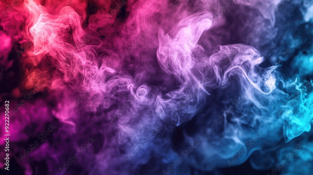 Poster abstract 3d smoke graphics in vibrant colors, creating a mesmerizing visual effect on a dark backgro