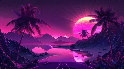 Neon Sunset Tropical Beach
