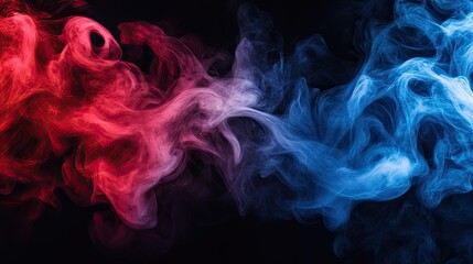 Fototapeta premium Bold, red and blue 3D smoke graphics, creating dynamic patterns against a black background