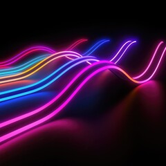 Obraz premium Abstract neon light lines background. Glowing led light line beam collection. Bright luminous fluorescent bar stick lines, Wall background.