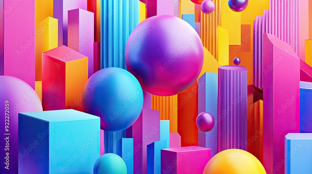 Poster captivating 3d colorful background with geometric forms and vibrant gradients, perfect for modern ar