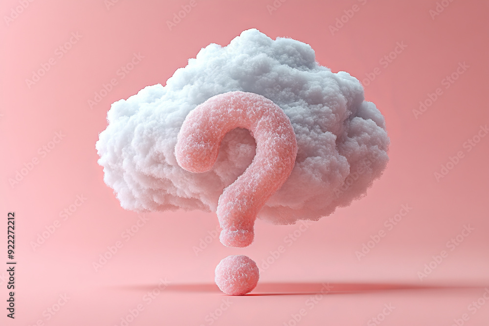 Poster a question mark with a light raincloud above, representing uncertainty or worry, isolated on a paste