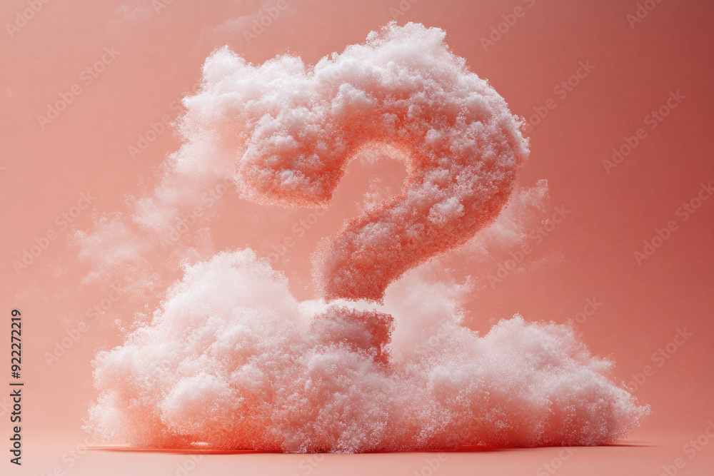 Poster a question mark with a light raincloud above, representing uncertainty or worry, isolated on a paste