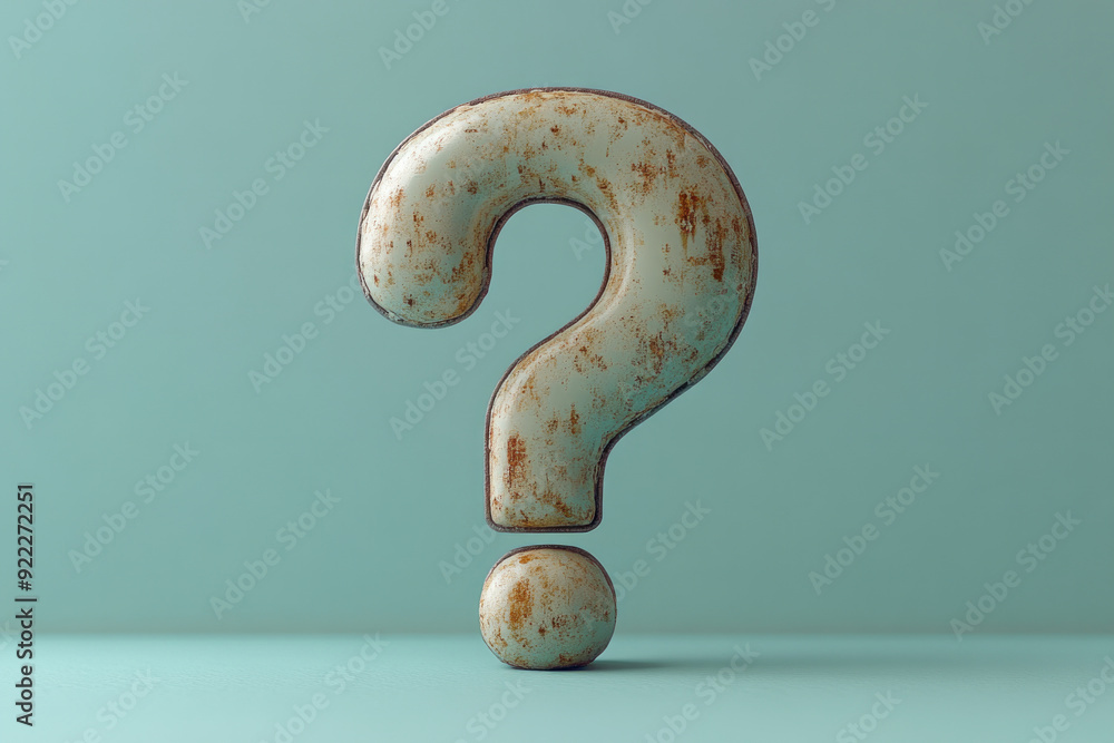 Fototapete A question mark with a computer cursor clicking on it, symbolizing a search for information online, set against a pastel mint green background,