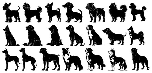 Dog Breeds Silhouette Set, Ideal for Pet and Animal Themes - Flat Vector Illustration