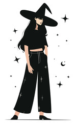 Funky Fashionable Witch Flat Vector Illustration