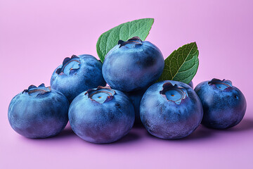 Obraz premium A handful of blueberries, packed with antioxidants for liver health, isolated on a pastel lavender background,