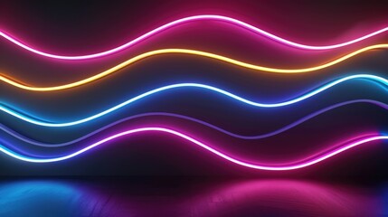 Abstract neon light lines background. Glowing led light line beam collection. Bright luminous fluorescent bar stick lines.