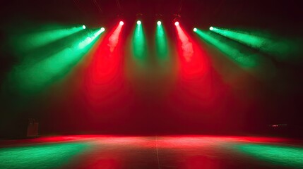 Dynamic concert stage lights with red and green hues, creating an exciting visual for a dance...