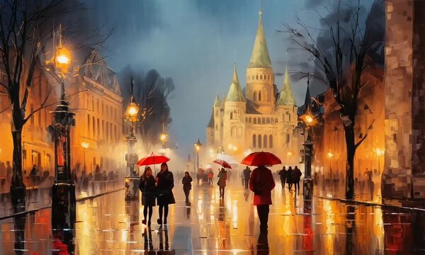 oil paint in street of paris on background
