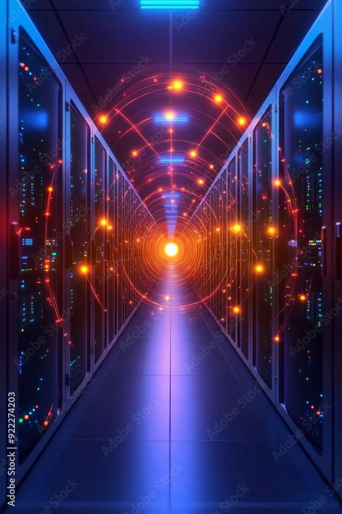 Poster exploring the future intricate digital data network visuals in a sleek modern design for innovative 