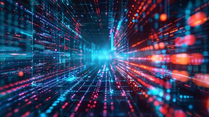 Fototapeta premium A digital tunnel of lights and data streams, symbolizing technology and connectivity.