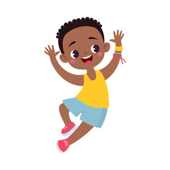 Funny Boy Kid Character Enjoy and Having Fun Vector Illustration