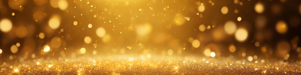 Golden abstract background with a bokeh circle and shiny stars. New year, birthday, holidays celebration.