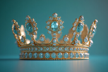 A crown, symbolizing leadership and achievement, set against a pastel turquoise background,