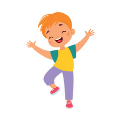 Funny Boy Kid Character Enjoy and Having Fun Vector Illustration