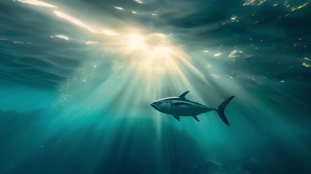 Bluefin tuna fish swimming in the ocean