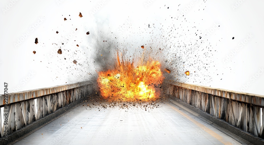 Poster an explosion on a bridge isolated on a transparent background