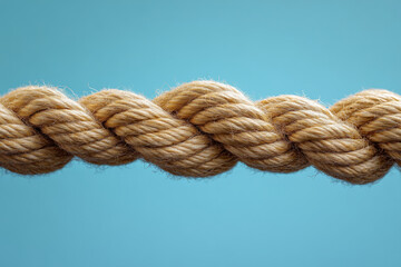 A frayed rope, about to snap, isolated on a pastel mint background,