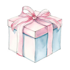 Hand-Drawn Watercolor Gift Box with Ribbon Isolated Without Background