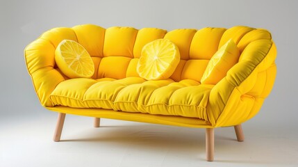Citrus Comfort - Lemon Inspired Sofa with Yellow Cushions and Realistic Rind Detailing